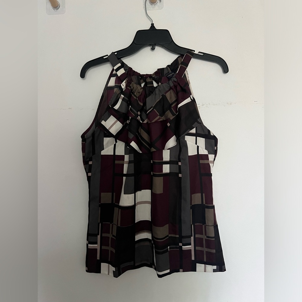 Banana Republic Women's Plaid Halter Top - Burgundy and Black